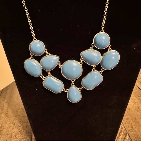 NY Statement Necklace Blue Beads Silver Tone Chain‎ Jewelry - Picture 2 of 7